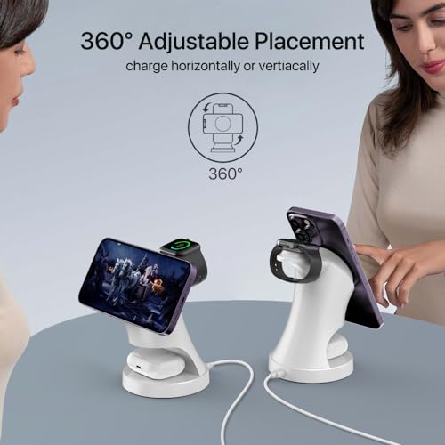 3 in 1 Wireless Charging Station for Apple Devices,Magsafe Charger for IPhone17 16 15 14 13 12 Pro/Max/Plus/Mini Wireless Charger Station for AirPods 2/3/4Pro iWatch Ultra11/10/9/8/7/SE/6/5/4/3/2 - color: White
