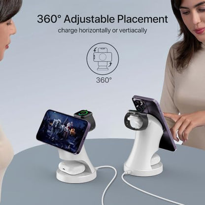 3 in 1 Wireless Charging Station for Apple Devices,Magsafe Charger for IPhone17 16 15 14 13 12 Pro/Max/Plus/Mini Wireless Charger Station for AirPods 2/3/4Pro iWatch Ultra11/10/9/8/7/SE/6/5/4/3/2 - color: White