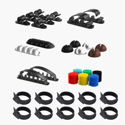 34pcs Cord Management Organizer Kit, Reusable Cable Ties Wire Organizer Set with Self-Adhesive Cable Clips for Desk Computer TV Home Office