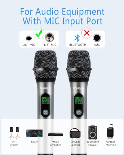 Rechargeable Wireless UHF Handheld Microphone, 200ft Dynamic Mic System | Aluminum alloy body, 6-hour runtime, 2-hour charging, 3.5mm & 6.35mm outputs, ideal for karaoke, weddings, speeches