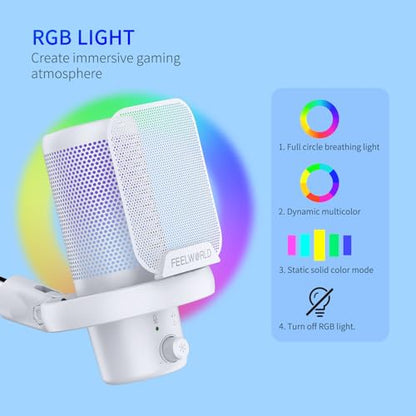 FEELWORLD VM1 White USB Gaming Condenser Microphone for pc, Boom Arm Stand - color: White