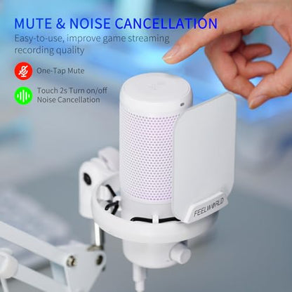 FEELWORLD VM1 White USB Gaming Condenser Microphone for pc, Boom Arm Stand - color: White