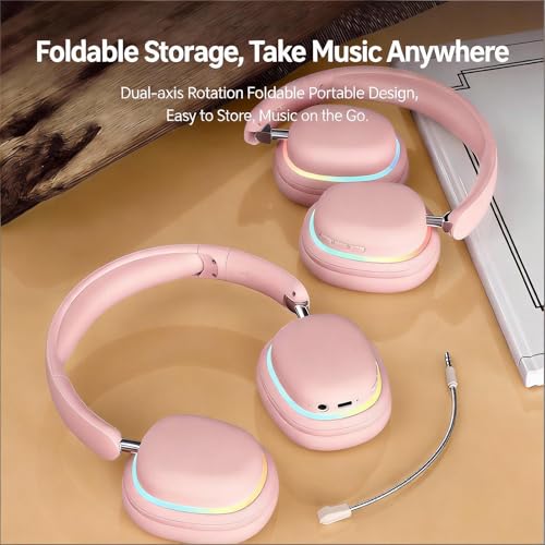 Active Noise Cancellation Bluetooth Headset On Ear Painless Wear Foldable Rotatable Design Lightweight Dual Device Connectivity Detachable Gaming Mic-SY-T3 Pink - color: Headset SY-T3 pink
