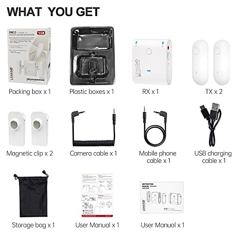 LENSGO 318C II 2.4GHz Dual Clip on Wireless Lavalier Microphone for DSLR/SLR Camera Camcorder iPhone Android Rechargeable Lapel Mic for Video Recording Interview TikTok YouTube Live Streaming -B