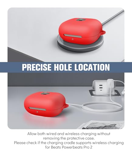 Cover for Beats Powerbeats Pro 2 Case (Red) | with Cleaning Kit and Carabiner, Soft Silicone Shockproof Protective Case Cover for Powerbeats Pro 2 - color: Red