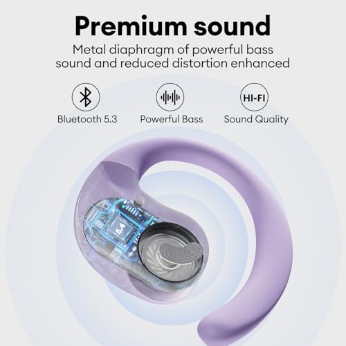 PAXA T26 Pro Open Ear Earbuds Running Headphones Over The Ear Earbuds | Lightweight Ear Buds OWS Wireless Bluetooth Hook Design Ipx4 Water Resistant,Touch Control for Sport,Workout,Running,Purple