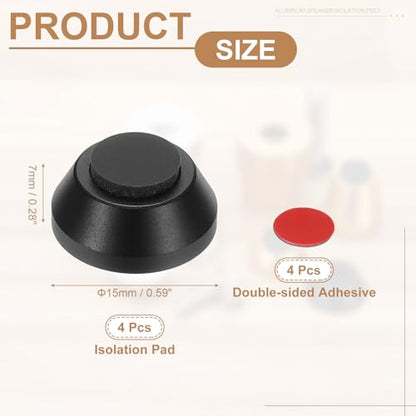 MECCANIXITY 4Pcs Speaker Isolation Pad Feet, 15x7mm Shockproof Aluminum Alloy Vibration Isolation Speaker Shock Base Pad Cone Base with Double-Sided Adhesive for Audio Equipment, Black - color: Black, size: 15x7mm