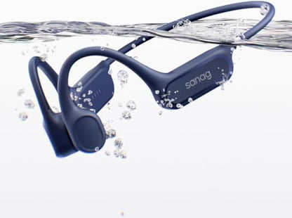 Sanag Swimming Bone Conduction Headphones Earbuds IPX8 Waterproof Underwater 8H Playtime Wireless Bluetooth Earphones with 32GB MP3 for Running Cycling Sport, Blue - color: Blue
