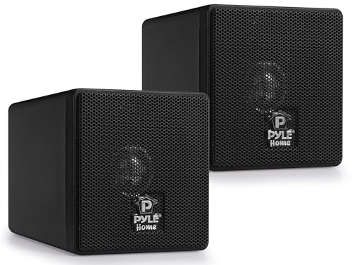 3" Mini Cube Bookshelf Speakers - 100W Small Bookshelf Speakers w/ 3" Paper Cone Driver, 8 Ohm - Passive Audio Book Shelf Speaker Pair For Home Theater Stereo Surround Sound - Pyle Home PCB3BK (Black) | 3 Inch Full Range Speakers for Home Cinema, Wall Mou