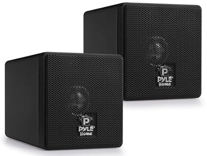 3" Mini Cube Bookshelf Speakers - 100W Small Bookshelf Speakers w/ 3" Paper Cone Driver, 8 Ohm - Passive Audio Book Shelf Speaker Pair For Home Theater Stereo Surround Sound - Pyle Home PCB3BK (Black) | 3 Inch Full Range Speakers for Home Cinema, Wall Mou
