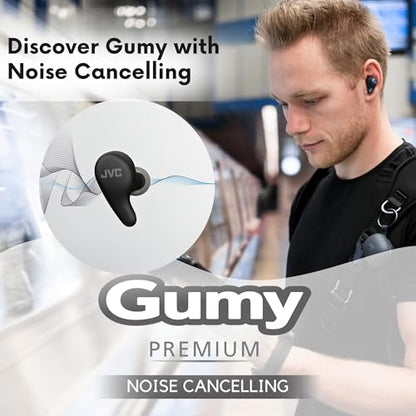 JVC Gumy Premium True Wireless Earbuds Noise Cancelling, Bluetooth 5.4 Headphones 26H Battery, ANC Ambient Mode, Gaming Low Latency, USB-C Case - color: Black