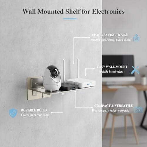 Audio-Visual Shelf, 13-Inch Carbon Steel Wall Mount for Routers and Modems, Compact Floating Storage for Home Office and Living Room Electronics