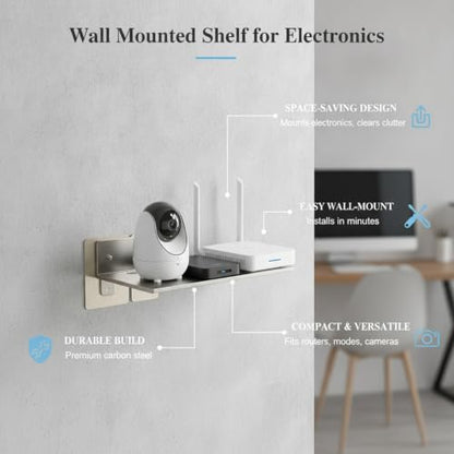 Audio-Visual Shelf, 13-Inch Carbon Steel Wall Mount for Routers and Modems, Compact Floating Storage for Home Office and Living Room Electronics