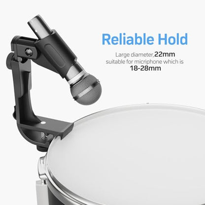 2 Pack Adjustable Drum Microphone Clips | Rim-Mount Mic Clips Position Microphones Without a Floor Stand, Check Drum Rim and Microphone Fit Before Purchase