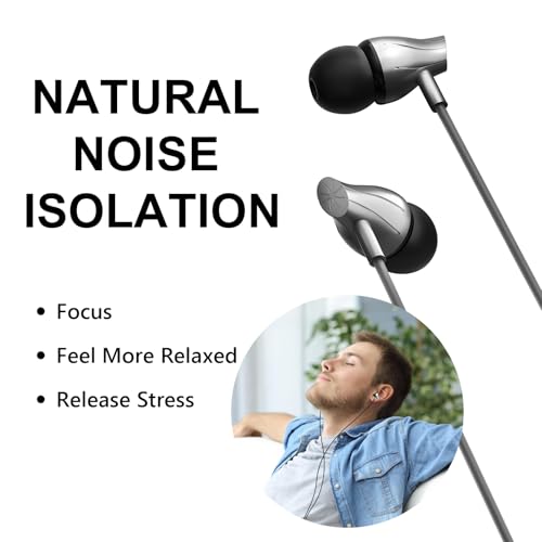 Wired Earbuds with Microphone, 3.5mm in-Ear Headphones with Volume Control, Noise Isolating Wired Earphones for School, Work, Travel