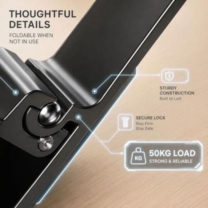 JAKO Headphone Stand for Desk, 3 Hooks Aluminum Alloy Headphone Holder (1 Foldable+2 Fixed) Space Saving Headset Stand Hook, Universal Fit PC Gaming Headsets Holder Desk Clamp for Office/Game Table - color: Black