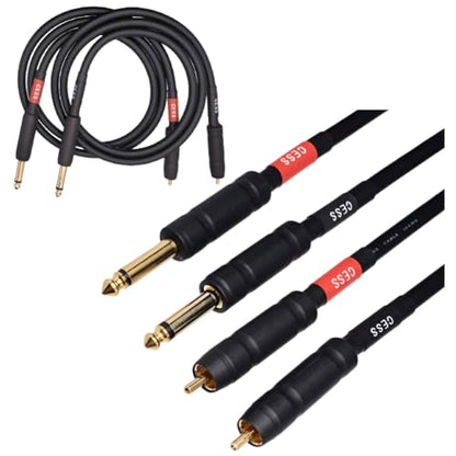 CNCESS RCA to 1/4 TS Audio Patch Cable, 12 Gauge Shielded Wire, 3 ft, 2-Cable - size: 3 Feet