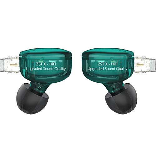 KZ ZST X Hybrid in-Ear Earphones with Mic, Cyan | HiFi Musician Monitor Earbuds, Detachable 2-Pin Cable, 10mm DD+BA, Noise-Isolating, In-Ear Headphones, Gaming IEM - color: Cyan, size: With Mic