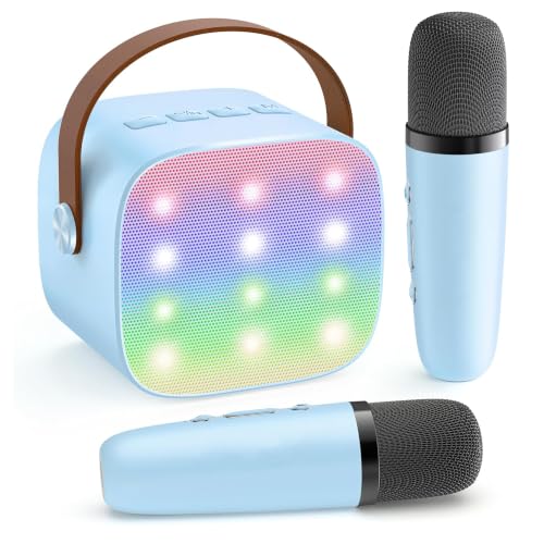 YLL Mini Karaoke Machine for Kids, Birthday Gifts Toys for Boys Ages 3, 4, 5, 6, 7, 8, 9, 10, 12+ Years Old, Portable Bluetooth Speaker with 2 Wireless Microphones Singing Family Home Party (Blue) - color: Blue