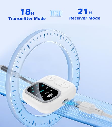 Airplane Bluetooth Adapter for Headphones AptX Low Latency | Bluetooth transmitter for TV to 2 Headphones, 3.5mm AUX Bluetooth Transmitter Receiver for Car/Home Stereo/Gym, TSNAM