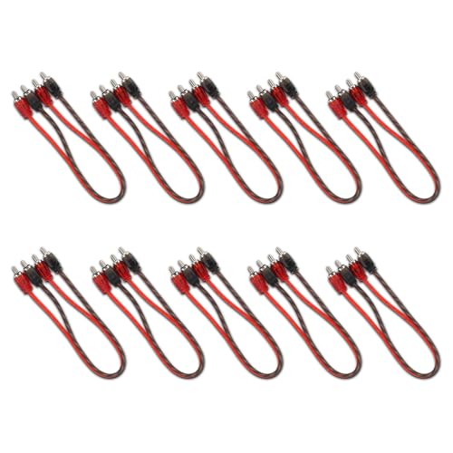 DS18 1FT Ultra Flex RCA Cable 10-Pack – 100% OFC Oxygen Free Copper Dual Male RCA Audio Cable for Car Audio Amplifiers, Subwoofers & Stereo Systems – Flexible Noise-Free Signal Interconnect