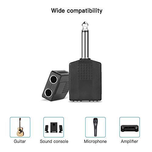 Jelanry 1/4" 6.35mm Stereo Male to Dual 1/4" 6.35mm Female Splitter Adapter | Dual 6.5mm Jack Adapter Audio Y Cable Splitter for Guitar, Headphone, Microphone, Amplifier TAA Compliant - Black