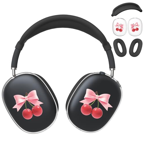for AirPods Max Headphones Cherry Bow Ear Covers for AirPods Max 2 | Cute Clear Ear Cups Cover | Black Silicone Ear Pad Case Headband Cover for Apple AirPods Max 2/1 (2026/2024/2020) - color: Cherry Bow J/Black