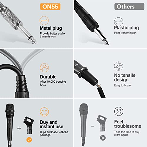 OneOdio ON55 Wired Dynamic Microphone for Singing, 16.4ft XLR Cable | Metal handheld body, on/off switch, mic clips and cardioid pickup for karaoke, amps, speakers, parties and speeches