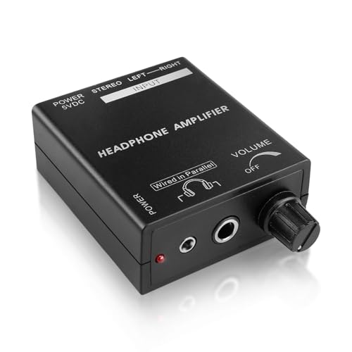 TNP Portable 3.5mm Headphone Amplifier with RCA Input, Volume Control | Inline Headphone Amp with 3.5mm and 6.35mm Outputs, 5V Power Adapter, and Analog Knob for Pc and Home Audio