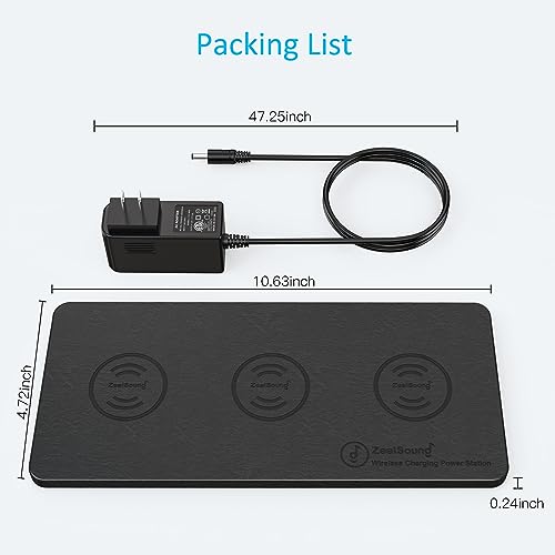 ZealSound Wireless Charging Pad, 3 in 1 Charger Mat for iPhone, Samsung Galaxy, Pixel, AirPods & Galaxy Buds, 24W Adapter Included, Ultra Slim, Case Friendly, PU Leather, for Home Office & Travel - color: Black 1
