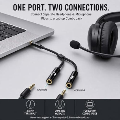 Headphone Splitter 3.5mm Mic and Audio Y Splitter TRRS Headset Adapter Cable Compatible with PC, Laptop, Android, Windows.(Black) - color: Black