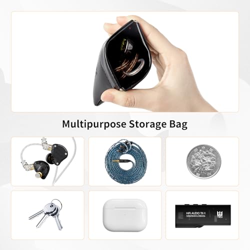 2PCS KBEAR BP01 in Ear Monitor Case for IEMS, Mini Portable PU Leather Headphones Case with Spring-loaded Closure for KZ ZS10 PRO, ZAR, ZAS, Earbuds, IEMs Cable, Eartips, Chargers (Black, Small- 2PCS) - size: SMALL - 2PCS