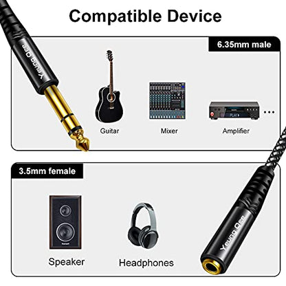 6.35mm to 3.5mm Headphones Adapter cable 10 ft,Yeung Qee TRS 1/4" Male to 1/8" Female Stereo Audio Cable Compatible for Amplifiers, Guitar Amp, Piano, Home Theater Devices, or Mixing Console (10FT/3M) - size: 10 FT