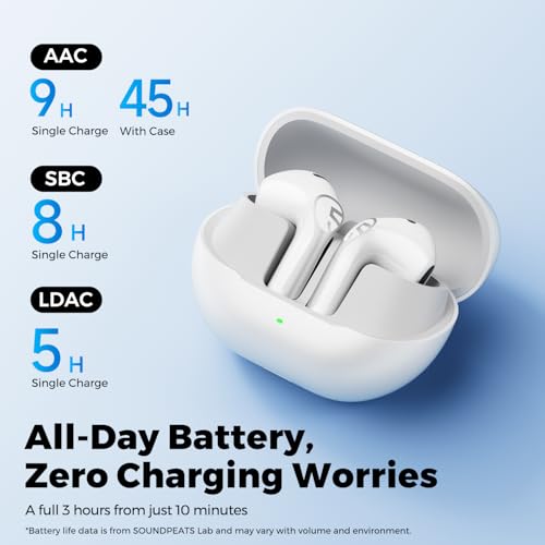 SoundPEATS Air6 HS LDAC Hi-Res Wireless Earbuds, Bluetooth 6.0, 13mm Driver | LDAC Hi-Res Audio Certified, 13mm Triple-Magnet Driver, 2MIC ENC, IPX5 Waterproof, Dynamic EQ, 45H, Bio-Composite Diaphragm - color: White