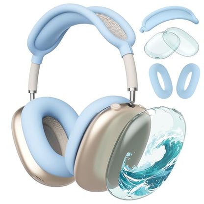 Sea Ocean Waves Clear Case for Airpods Max Headphones Unique Hawaii Design Soft TPU Ear Cups Cover Anti-Scratch Silicone Ear Pad Protective Case 53 Headband Cover for Apple Airpods Max - color: Waves 02