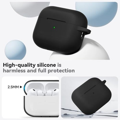 Ljusmicker for AirPods Pro 3 Case 2025 with Cleaner Kit,Black | Soft Silicone Protective Cover for Apple AirPod Pro 3rd Generation Case with Keychain for Women Men,Shockproof - color: A-Black