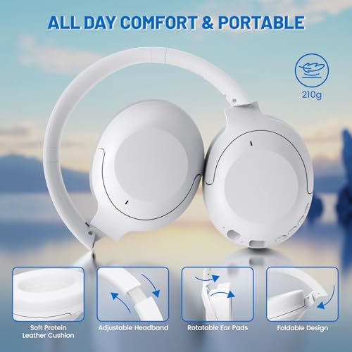 ATTACK SHARK G300 Wireless Over-Ear Headphones with Active Noise Cancelling,Bluetooth 5.3,40H Playtime,Deep Bass HD Stereo Sound,Built-in Mic,Comfortable Design for Travel/Home Office/Gaming-White - color: White
