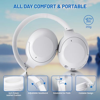 ATTACK SHARK G300 Wireless Over-Ear Headphones with Active Noise Cancelling,Bluetooth 5.3,40H Playtime,Deep Bass HD Stereo Sound,Built-in Mic,Comfortable Design for Travel/Home Office/Gaming-White - color: White