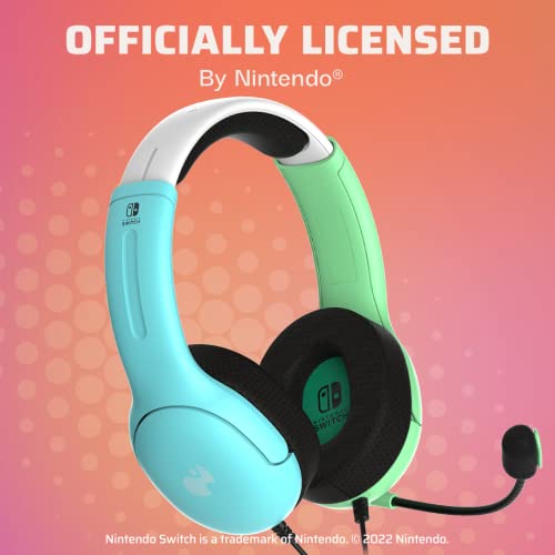PDP Gaming LVL40 Stereo Headset with Mic for Nintendo Switch/Switch Lite/OLED - Wired Power Noise Cancelling Microphone, Lightweight, Soft Comfort On Ear Headphones (Animal Crossing Blue & Green)