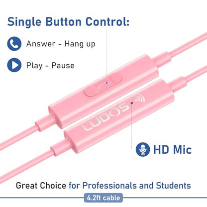 LUDOS Zenith Wired Earbuds in-Ear Headphones, 5 Year Warranty, Earphones - color: Pink, size: 3.5 mm