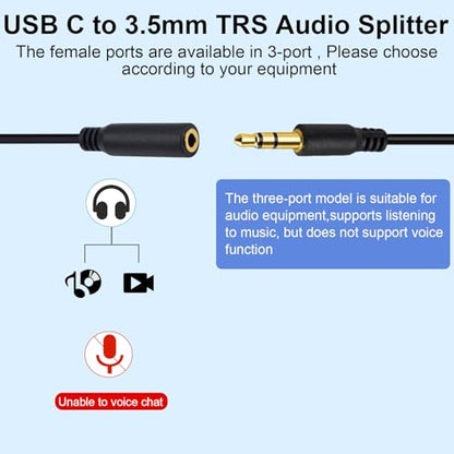 Poyiccot USB C to 3.5mm Audio Adapter, 1 to 2 Ways USB Type C to 3.5mm TRS Female Headphone Jack Adapter Y Splitter Stereo Cable Compatible with Headphone, Galaxy, MacBook, 30cm/1ft - style: 1 to 2 ways