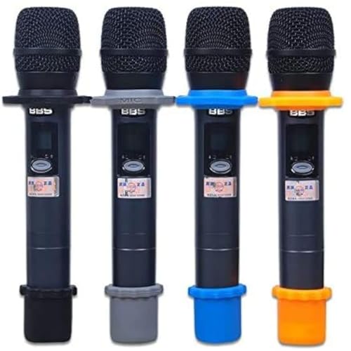 4 Sets Wireless Handheld Microphone Shakeproof Anti-Rolling Mic Protection Silicone Ring & Bottom Rod Sleeve Holder Stand for KTV Device (4 Colors)