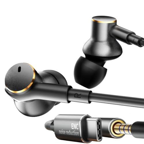 Premium Wired Ear bud with Speech Noise Reduction-Rich Deep Bass Earphones | Dual-Driver In-Ear Calls Noise Cancellation Earbuds USB C & 3.5mm Plug,Noise-Isolating Hi-Fi Headphone Wired Volume Control
