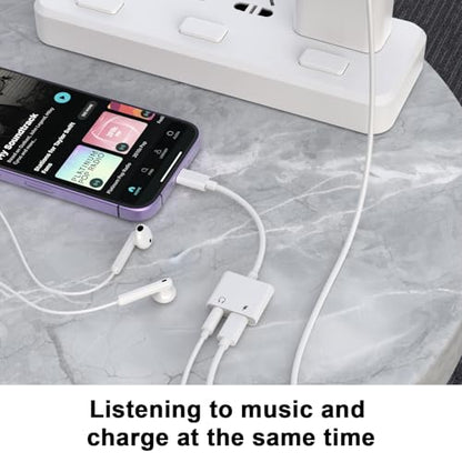 [Apple MFi Certified] Lightning to 3.5mm Headphone Jack Adapter | 2Pack iPhone Headphone Adapter Aux Audio Charger Dongle Cable Splitter Adapter Connector for iPhone14/Pro Max/13/Plus/12/11