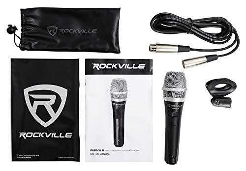 Rockville RMP-XLR Dynamic Cardioid Microphone with 10' XLR Cable, 3-Pack | Professional Wired Vocal Mic, On/Off Switch, Steel Mesh Grill, OFC Copper Cable, Includes Clip and Pouch, Studio and Stage