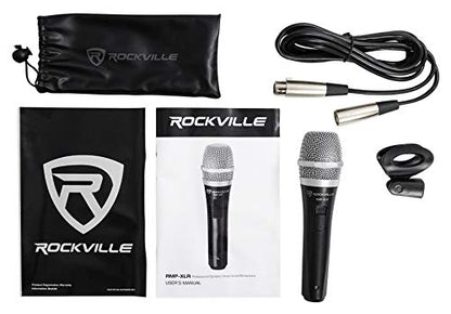 Rockville RMP-XLR Dynamic Cardioid Microphone with 10' XLR Cable, 3-Pack | Professional Wired Vocal Mic, On/Off Switch, Steel Mesh Grill, OFC Copper Cable, Includes Clip and Pouch, Studio and Stage