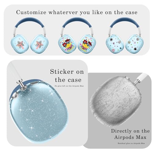 for AirPods Max case Cover,Anti-Scratch Ear Pad Case Cover/Ear Cups Cover/Headband Cover for AirPods Max. Clear Soft TPU and Silicone,Skin Scratch Proof. - color: 3PC-Glitter Blue