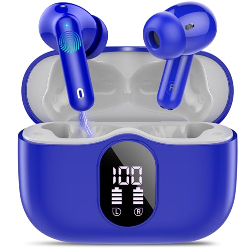 Btootos Wireless Earbuds, Bluetooth 5.4 Headphones Bass Stereo, Ear Buds with Noise Cancelling Mic, IP7 Waterproof in Ear Earphones, 36H LED Display Bluetooth Earbuds for Laptop Pad Phones, Navy Blue | Ear Buds with Noise Cancelling Mic LED Display, 36H,