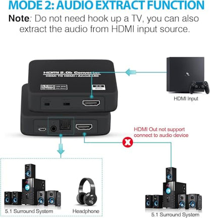4K@60Hz HDMI 2.0b Audio Extractor Converter Adapter Splitter, HDMI eARC/ARC + Optical Toslink SPDIF + 3.5mm Stereo Audio Out, Support HDCP2.2 Digital PCM DTS 5.1, (Optical/HDMI Cables Included)
