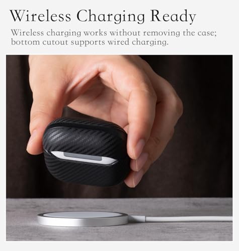 Edge Series - Leather Case for AirPods 4th Generation - Black | Artisan Hand-Wrapped Case - Top Grain Leather - Carbon Fiber Finish - Microfiber-Lined Scratch Protection - color: Black, size: Edge Series